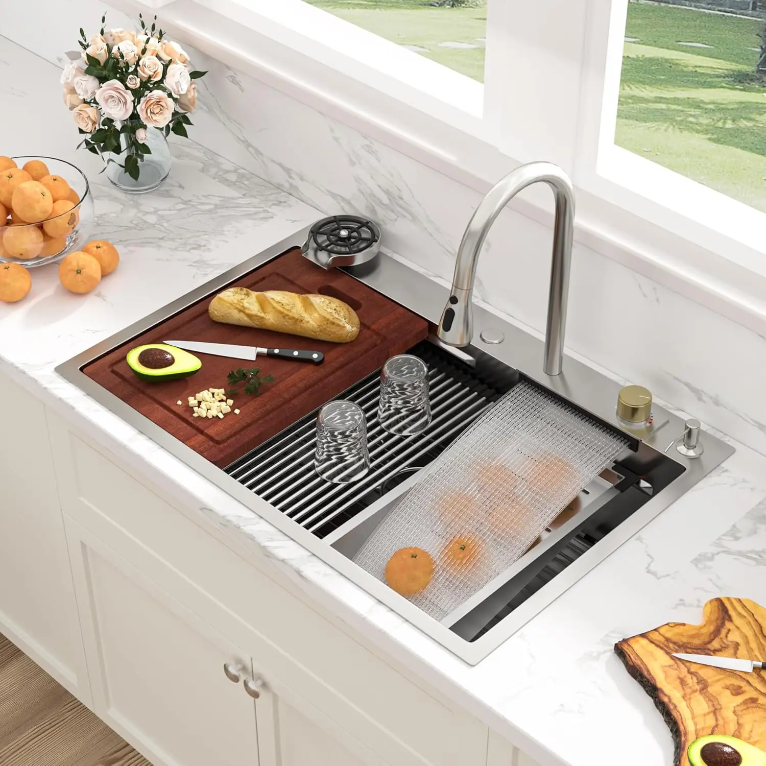 Waterfall Kitchen Sink Stainless Steel with Cutting Board