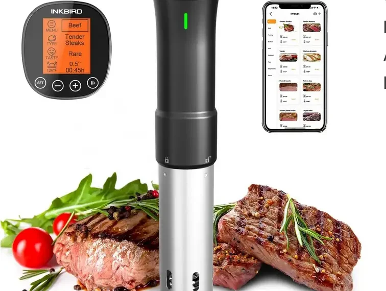 The Inkbird Sous Vide Cooker is a 1000-watt immersion circulator that offers 2.4G WiFi connectivity and APP control. With its 3D water fast heating and ultra-quiet operation, this sous vide machine provides precise temperature control and consistent cooking results. The APP features recipes, timer, alarm, and mobile notifications for a seamless cooking experience.
