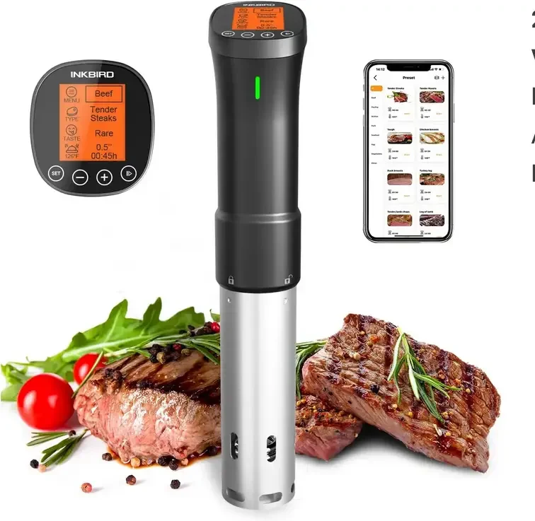 The Inkbird Sous Vide Cooker is a 1000-watt immersion circulator that offers 2.4G WiFi connectivity and APP control. With its 3D water fast heating and ultra-quiet operation, this sous vide machine provides precise temperature control and consistent cooking results. The APP features recipes, timer, alarm, and mobile notifications for a seamless cooking experience.